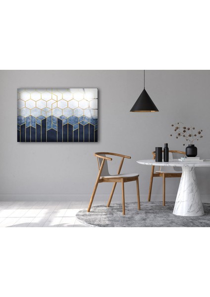 Mavi Beyaz Mozaik Temperli Cam Duvar Tablosu modelleri