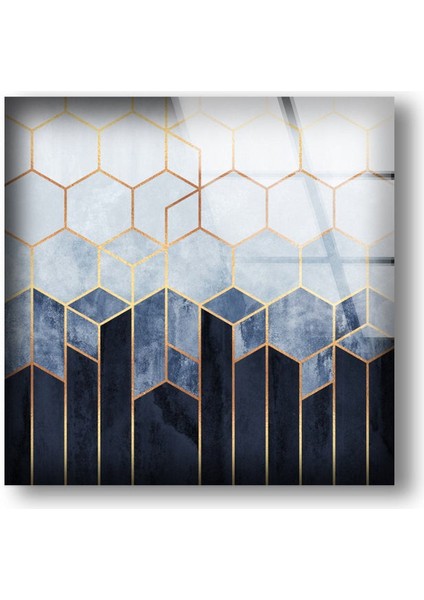 Mavi Beyaz Mozaik Temperli Cam Duvar Tablosu fırsatları