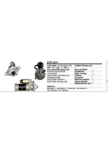 Marş Motoru Excavator-Jcb Kepce-6hk1 Mıtsubıshı Tıp - Uyumlu DD-STR2811