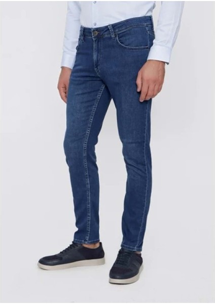 Aden T908-530 Erkek Denim Büyük Beden Likralı Kot Pantolon - T908 - Mavi