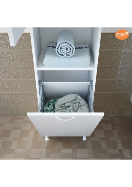 Tek Kapaklı Açık Raflı Sepetli Banyo Dolabı