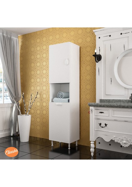 Tek Kapaklı Açık Raflı Sepetli Banyo Dolabı