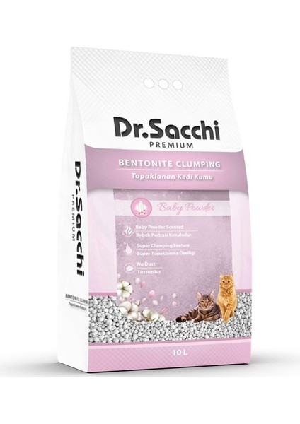 Dr.Sacchi Bentonit Bebek Pudralı Kedi Kumu 10 Lt