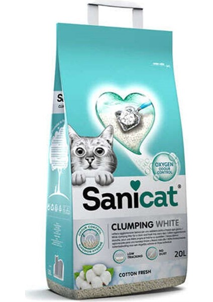 Clumping White Cotton Fresh Oksijen Kontrol Kedi Kumu 20 Lt