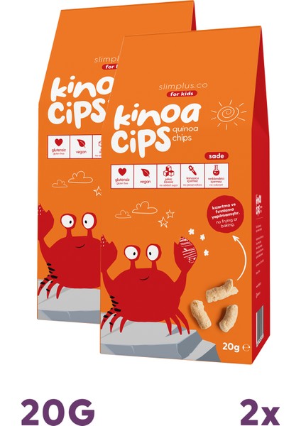 2 Paket 20G Sade Vegan Yağsız Kinoa Cipsi for Kids Glutensiz Çocuklara Özel Ambalaj Neşeli Yengeç