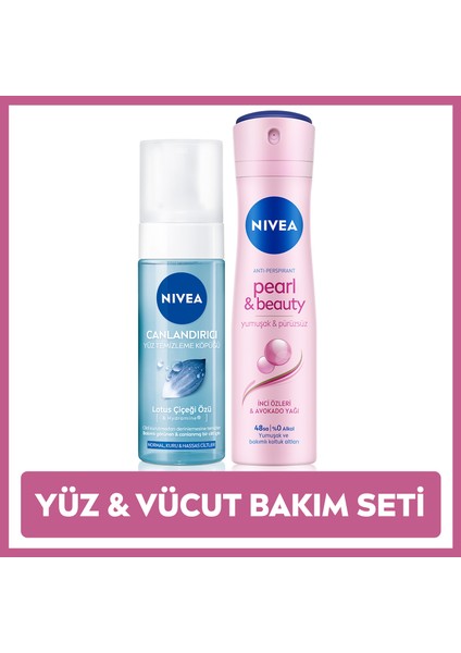 Pearl & Beauty Kadın Deodorant Sprey 150ml ve Yüz Temizleme Köpüğü Normal ve Karma Ciltler 150ml
