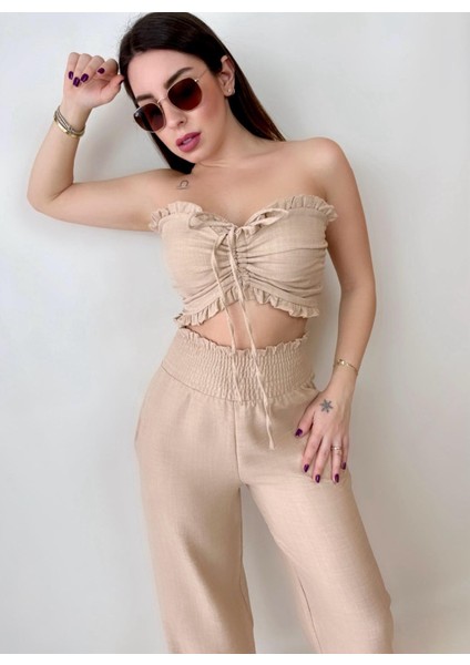 Keten Crop Pantolon Takım modelleri