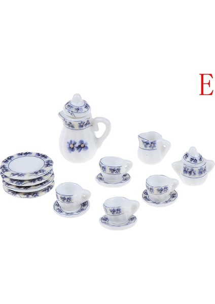 Açık Gri Tarzı Adet Dollhouse Minyatür Yemek Gereçleri Porselen Çay Seti Bulaşık Fincan Tabağı - Pembe Gül (Yurt Dışından)