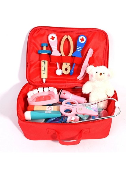 13 Adet Kırmızı Stil Doktor Oyuncaklar Çocuklar Ahşap Kız Erkek Çocuklar Için Oyun Seti Oyna Pretend Kırmızı Tıbbi Diş Hekimi Ilaç Kutusu Bez Çantalar Çocuklar Için Set Hediye (Yurt Dışından)