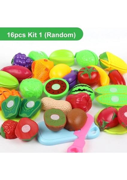 16 Adet Kit 1 Stil Oyna Pretend Oyuncak Seti Plastik Gıda Kesme Meyve Sebze Gıda Çocuklar Için Oyuncaklar Pretend Eğitici Hediye (Yurt Dışından)