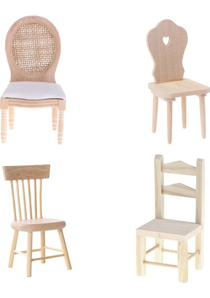 Resim Stili Olarak Bebekler Minyatür Mobilya Dollhouse Dekor Için Ahşap Boyasız Yemek Sandalyesi (Yurt Dışından) fırsatları