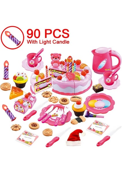 90 Adet Tarzı Yeni Dıy Kek Mutfak Oyuncak Seti Gıda Kesme Meyve Eğitici Doğum Günü Oyuncak Oyna Pretend Cocina De Juguete Bebek Çocuk Hediye Için (Yurt Dışından)