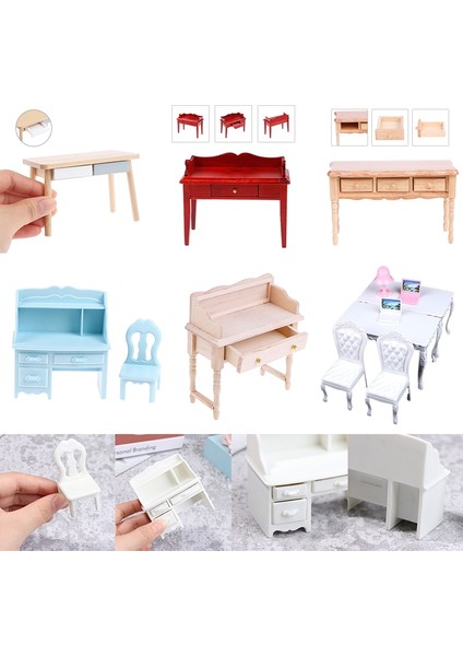 Stili Temizle Sıcak Satış！1 Takım Ahşap Masa Yazı Çalışma Masası Bilgisayar Koltuğu Okul Masası Mobilya Modeli Oyuncak Dollhouse Dekor (Yurt Dışından) fiyatları