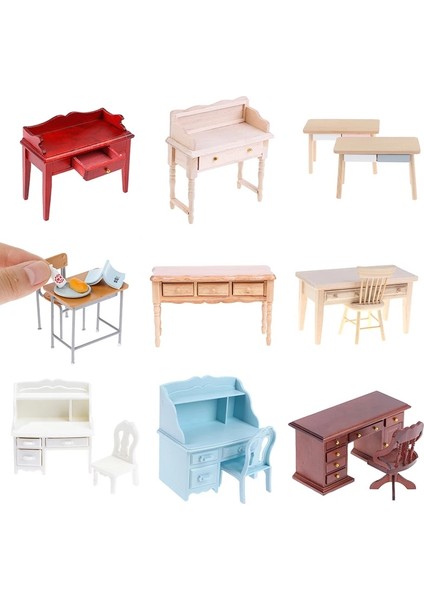 Stili Temizle Sıcak Satış！1 Takım Ahşap Masa Yazı Çalışma Masası Bilgisayar Koltuğu Okul Masası Mobilya Modeli Oyuncak Dollhouse Dekor (Yurt Dışından) fırsatları