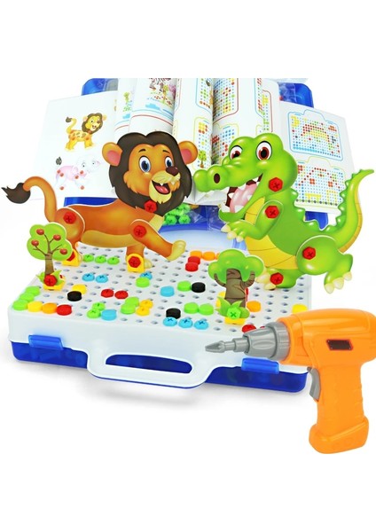 WJ3370-ORGANİK Stil Çocuk Matkap Oyuncaklar Bebek Yaratıcı Tornavida Mozaik Oyuncak Çocuklar Dıy Model Kit Öğrenme Eğitici Oyun Vida Bulmaca Kiti Hediye (Yurt Dışından)