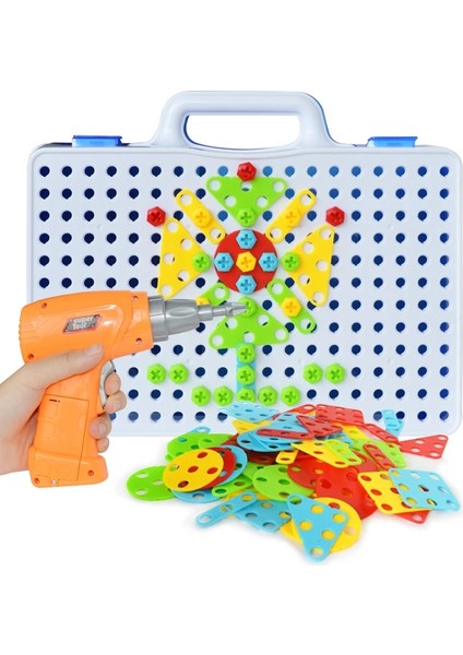 WJ3370-ORGANİK Stil Çocuk Matkap Oyuncaklar Bebek Yaratıcı Tornavida Mozaik Oyuncak Çocuklar Dıy Model Kit Öğrenme Eğitici Oyun Vida Bulmaca Kiti Hediye (Yurt Dışından)