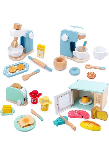 ZS00095C Stili Pretend Mutfak Ahşap Pişirme Oyuncak Simülasyon Kahve Makinesi Tost Makinesi Gıda Karıştırıcı Bebek Erken Eğitimi Için (Yurt Dışından)