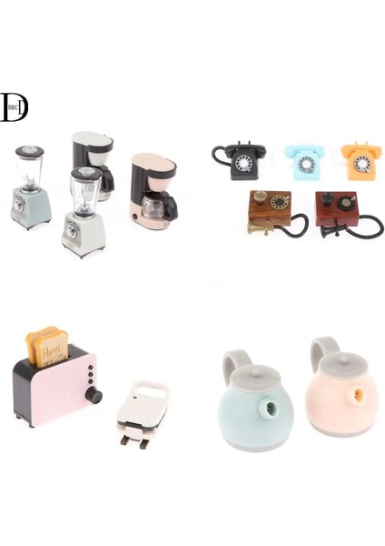 Sarı Stil 1: 12 Bebek Evi Mini Dekorasyon Mutfak Ekmek Makinesi, Meyve Sıkacağı, Kahve Makinesi, Elektrikli Fırın Tavası Eski Telefon Su Isıtıcısı Oyuncak (Yurt Dışından)