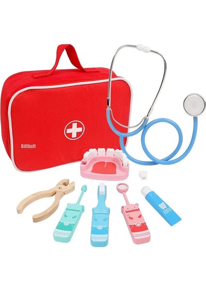 Ahşap Oyuncak Setleri C Stili Sıcak Doktor Oyuncaklar Çocuklar Için Setler Çocuklar Ahşap Kız Erkek Kırmızı Tıbbi Diş Hekimi Ilaç Kutusu Bez Çantalar Için Oyun Seti Oyna Pretend (Yurt Dışından)