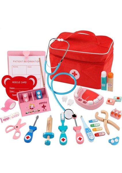 Ahşap Oyuncak Setleri C Stili Sıcak Doktor Oyuncaklar Çocuklar Için Setler Çocuklar Ahşap Kız Erkek Kırmızı Tıbbi Diş Hekimi Ilaç Kutusu Bez Çantalar Için Oyun Seti Oyna Pretend (Yurt Dışından)