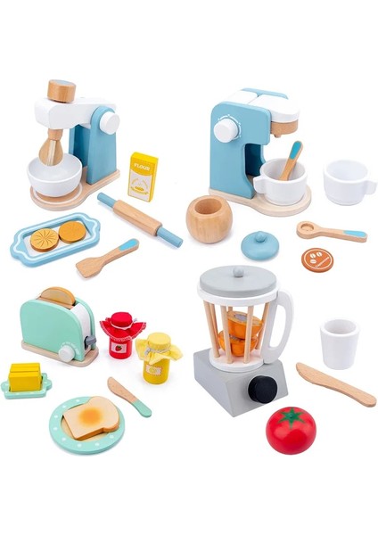 Stil 2 Stil Ahşap Mutfak Oyuncak Oyna Pretend Çocuk Oyuncakları Ahşap Simülasyon Tost Makinesi Kahve Makinesi Gıda Mikser Çocuk Erken Eğitim Hediyesi (Yurt Dışından)