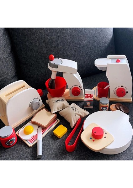 Stil 2 Stil Ahşap Mutfak Oyuncak Oyna Pretend Çocuk Oyuncakları Ahşap Simülasyon Tost Makinesi Kahve Makinesi Gıda Mikser Çocuk Erken Eğitim Hediyesi (Yurt Dışından)
