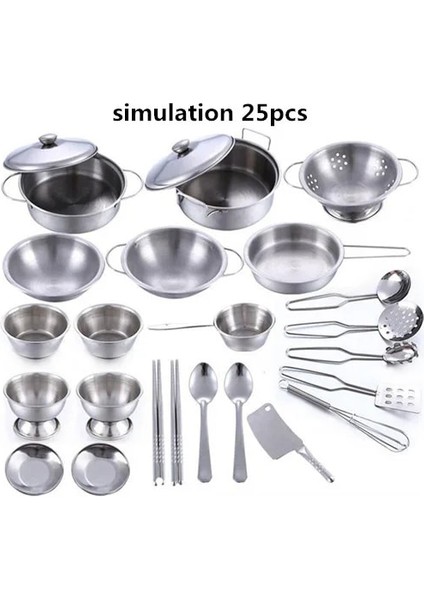 Simülasyon 25 Adet Tarzı Paslanmaz Çelik Çocuk Evi Mutfak Oyuncak Pişirme Tencere Çocuklar Mutfak Playset Oyna Pretend - Çocuklar Için Gümüş Oyuncaklar (Yurt Dışından)