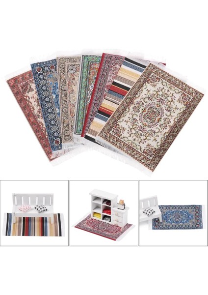 Diğer-3 Tarzı 1:12 Ölçekli Dollhouse Halı Oyun Evi Dekor Zemin Kaplamaları Çiçek Desenli Mat Bebek Aksesuarları Minyatür Dokuma Halı (Yurt Dışından)