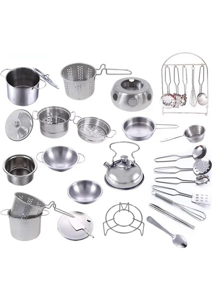 Erişte Araçları Tarzı Espeotainless Steel Çocuk Evi Mutfak Oyuncakları Pişirme Tencere Çocuklar Mutfak Playset Oynar Rol Yapıyor - Gümüş Figürler (Yurt Dışından) modelleri