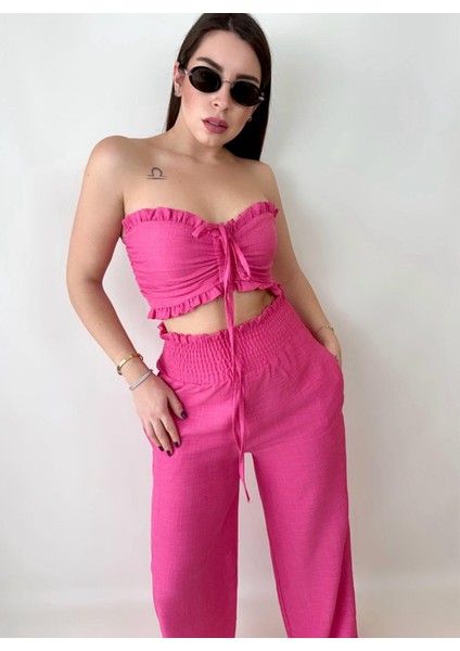 Keten Crop Pantolon Takım