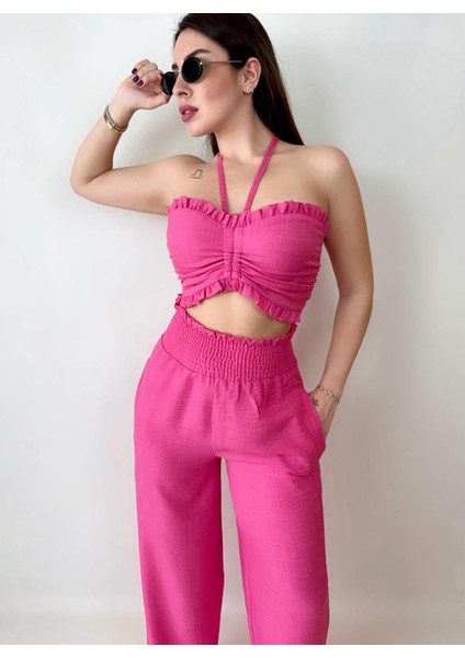 Keten Crop Pantolon Takım modelleri