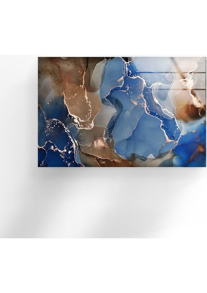 Mavi ve Kahverengi Mermer Deseni Cam Duvar Tablosu