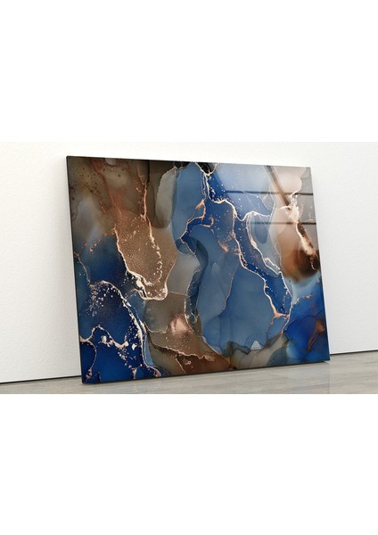 Mavi ve Kahverengi Mermer Deseni Cam Duvar Tablosu fiyatları