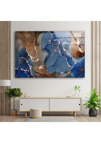 Mavi ve Kahverengi Mermer Deseni Cam Duvar Tablosu modelleri