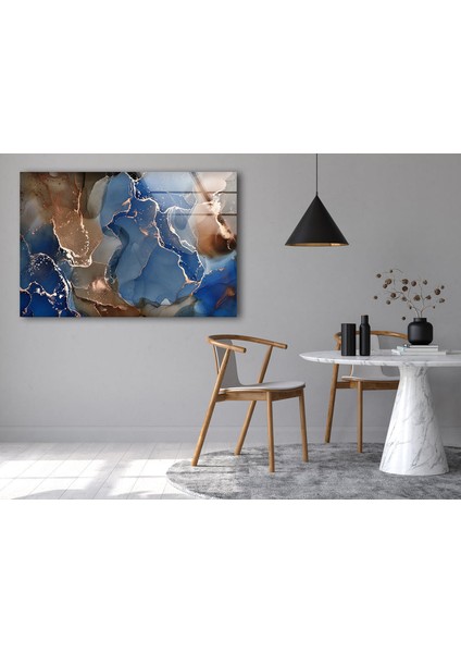 Mavi ve Kahverengi Mermer Deseni Cam Duvar Tablosu fırsatları