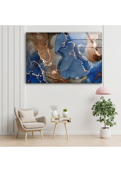 Mavi ve Kahverengi Mermer Deseni Cam Duvar Tablosu indirimleri