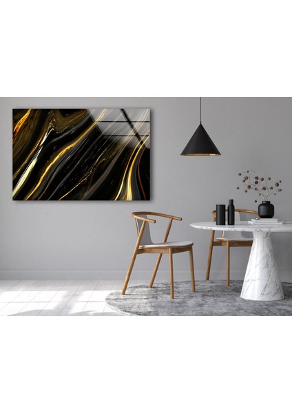 Altın Siyah Mermer Desenli Cam Duvar Tablosu modelleri
