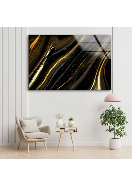 Altın Siyah Mermer Desenli Cam Duvar Tablosu fırsatları