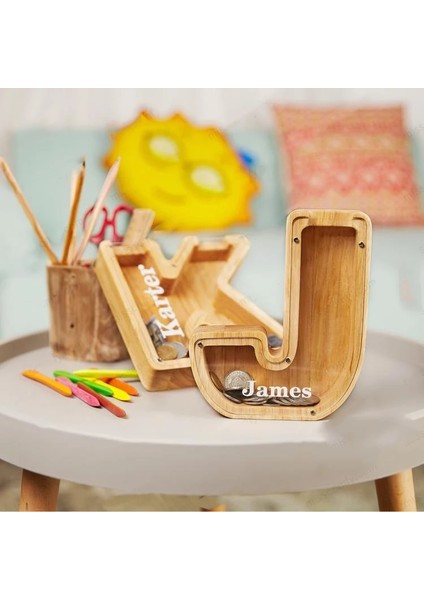 K Kumbara Tarzı Mektup Kumbara Yetişkin Para Kutusu Çocuk Montessori Ahşap Oyuncak Çocuklar Için Kişiselleştirilmiş Organik Cam Kumbara Benzersiz Bebek Hediye Ucu Kavanoz (Yurt Dışından)