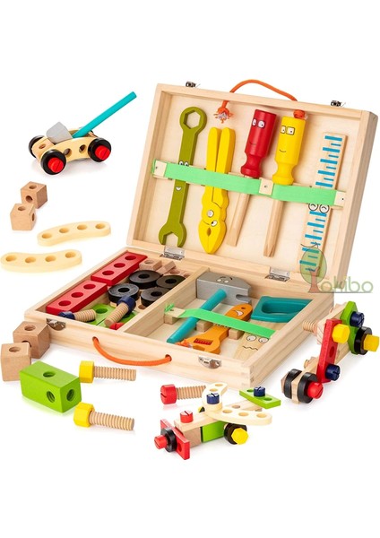 ET0068-WT235C Stili Çocuklar Ahşap Araç Kutusu Oyna Pretend Seti Eğitici Montessori Oyuncaklar Somun Sökme Vida Montaj Simülasyon Onarım Marangoz Aracı (Yurt Dışından) indirimleri