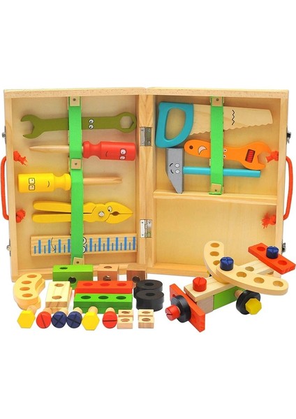 Sandalye Malzemesi TJ251 Stili Ahşap Araç Kutusu Oyuncak Boys Için Oyna Pretend Set Montessori Çocuk Somun Sökme Vida Montaj Simülasyon Onarım Marangoz Aracı (Yurt Dışından) fırsatları
