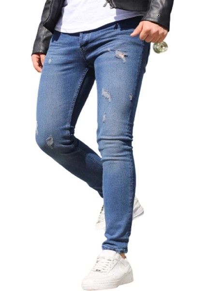 S 1000-638 Erkek Denim Tom Lazer Tırnaklı Slim Likralı Kot Pantolon - Mavi - ST00229-MAVI-34