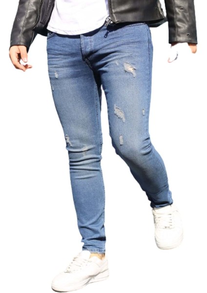 S 1000-638 Erkek Denim Tom Lazer Tırnaklı Slim Likralı Kot Pantolon - Mavi - ST00229-MAVI-34