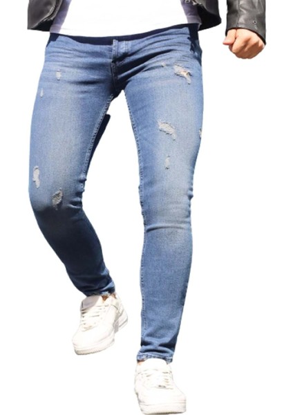 S 1000-638 Erkek Denim Tom Lazer Tırnaklı Slim Likralı Kot Pantolon - Mavi - ST00229-MAVI-34