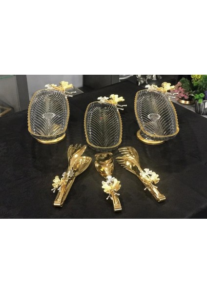 Exclusive Döküm Ayaklı Gold 5 Parçadan Oluşan Muhteşem Sunum & Servis Seti Ürün