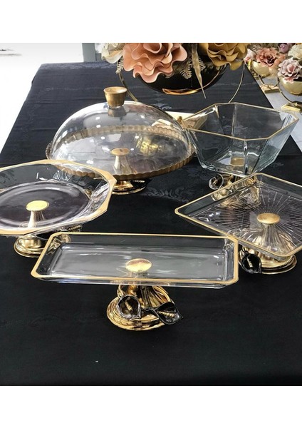 Avangarde Gold Çift Gala Çiçekli 5 Adet Sunumluktan Oluşan Muhteşem Sunum Seti