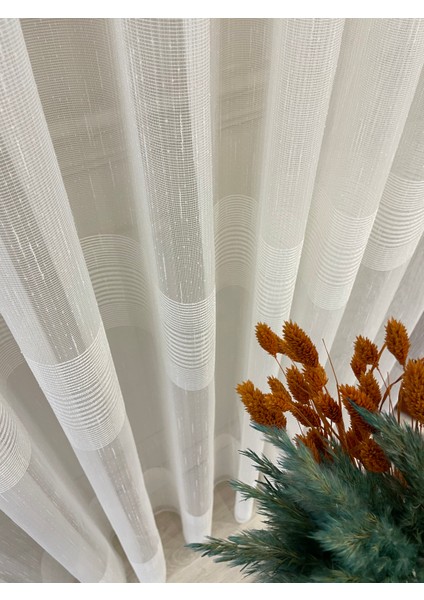 Modern Şantuklu 3 Sıra Bantlı Tano Model 1/2,5 Pile Tül Perde fiyatları