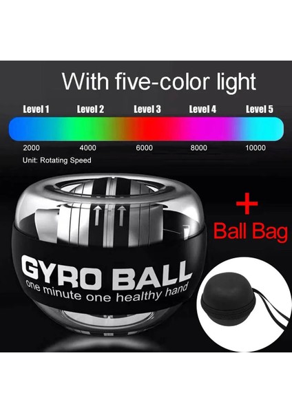 5-Renk Led-Çanta Stili Autostart Powerball Bilek Gücü Gyro Topu El Önkol Güçlendirme LED Jiroskop Topu Kol Kas Fitness Eğitim Ekipmanları (Yurt Dışından)