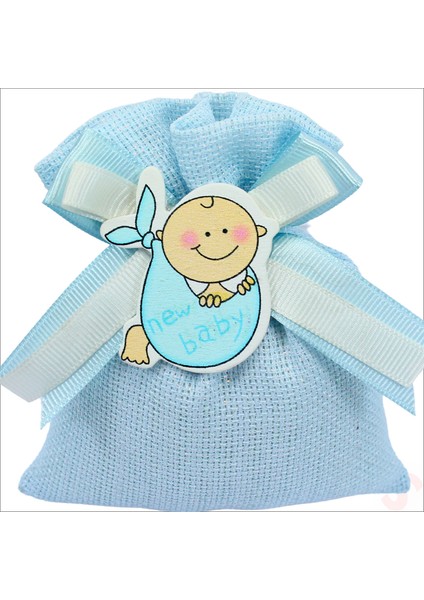 Lavantalı Keten Kese 11CM x 10CM - Mavi, 1 Adet