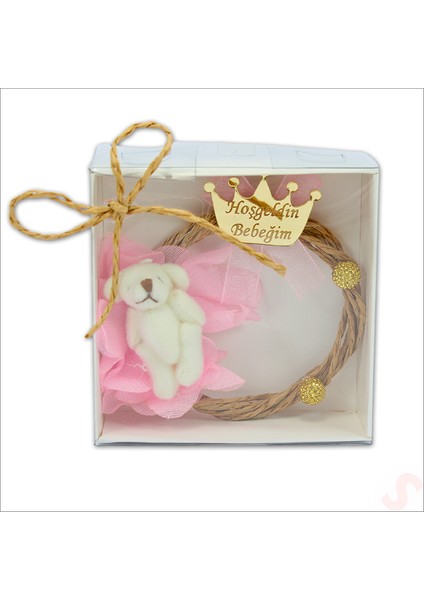 Kutulu ve Ayıcıklı Hoşgeldin Bebeğim 7cm Pano - Pembe, 1 Adet